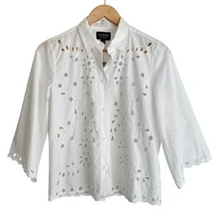NEW‎ J. Crew Collection Eyelet Button Down Shirt Womens S White Feminine Floral